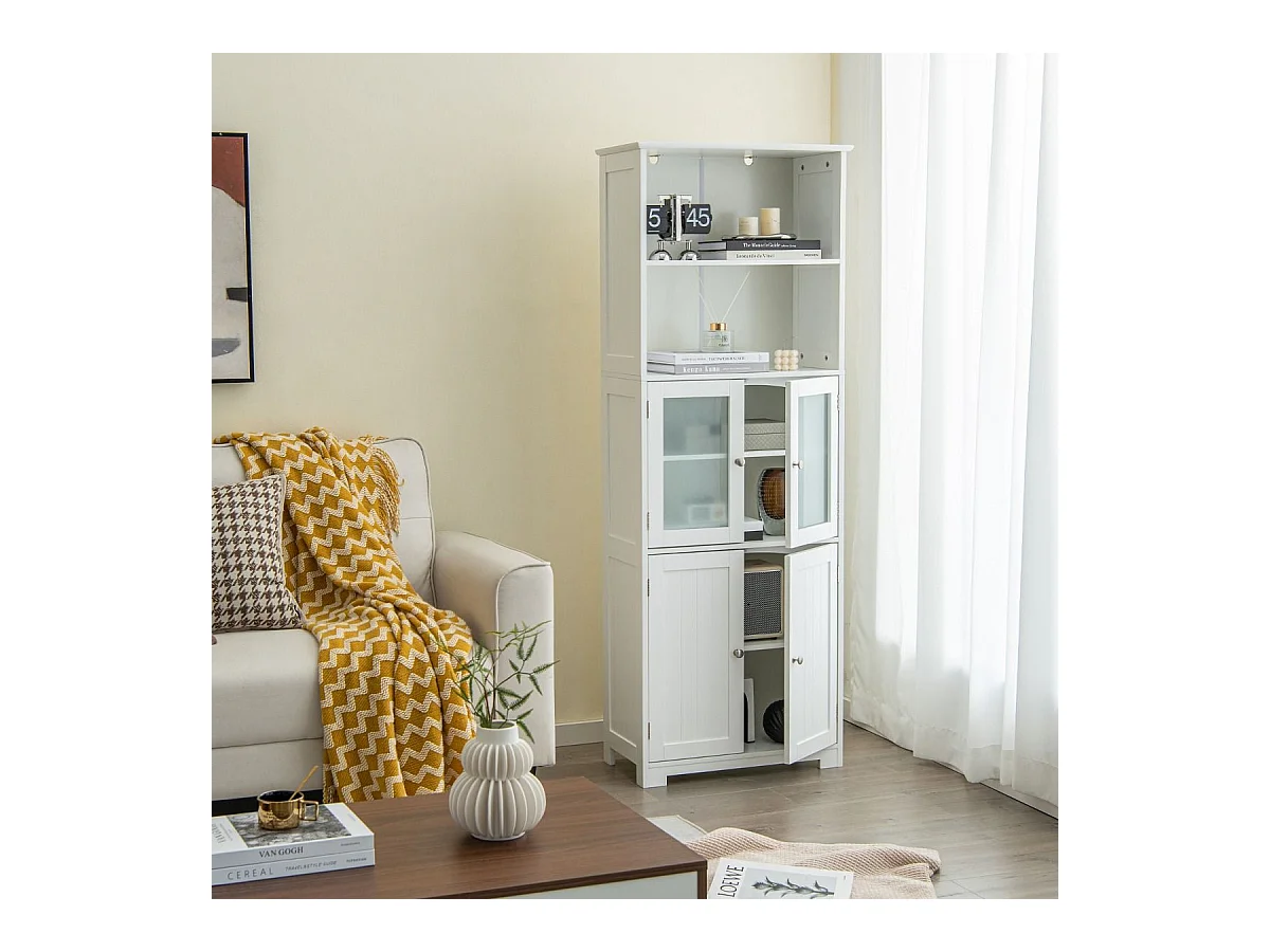 163 cm Hoher Badezimmerschrank Freistehender Vorratsschrank 60 x 30 x 163 cm Weiß