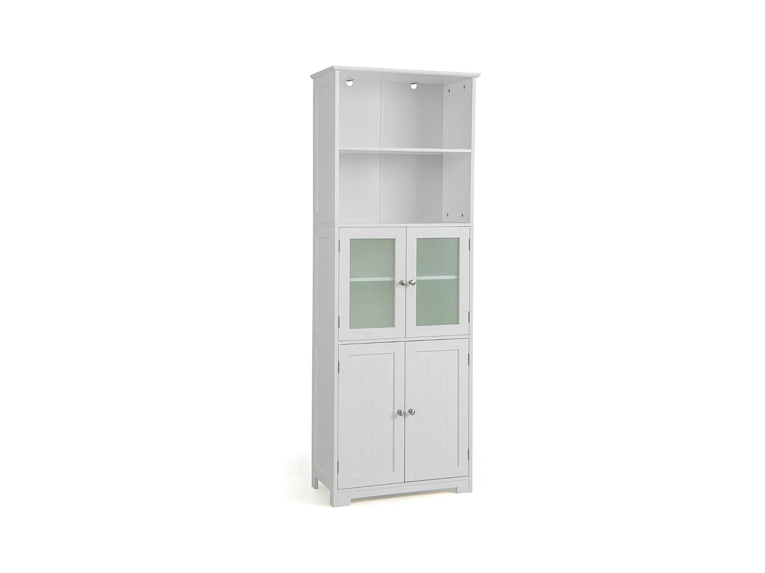 Meuble de Salle de Bain à 4 Portes 2 Compartiments Ouverts Colonne Salle de Bain Armoire Haute avec Étagères Réglables 60x30x163cm Blanc