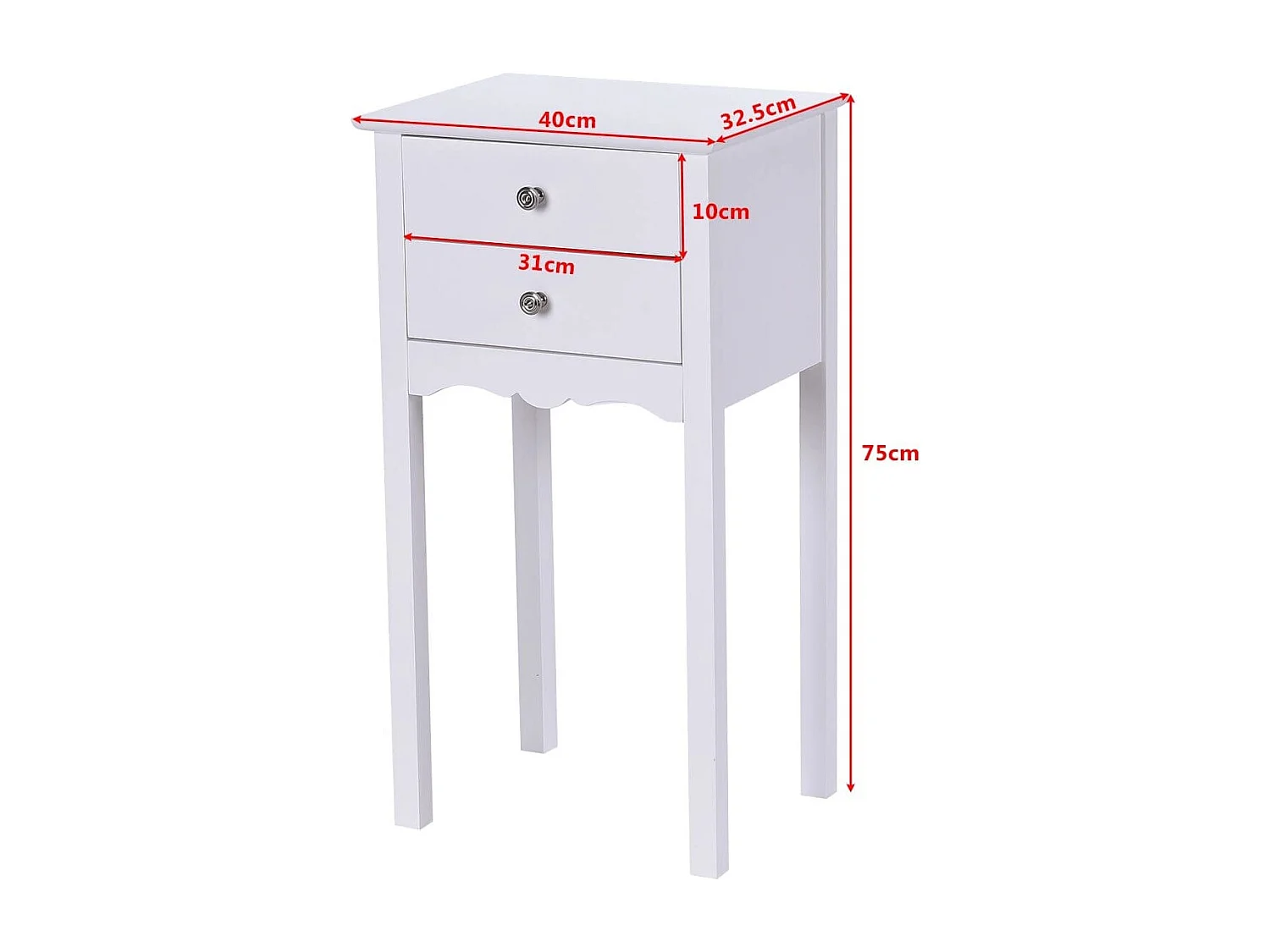 Table de Chevet avec 2 Tiroirs et Dispositif Anti-basculement 40 x 32 x 75 cm pour Chambre/Salon/Entrée/Couloir Blanc