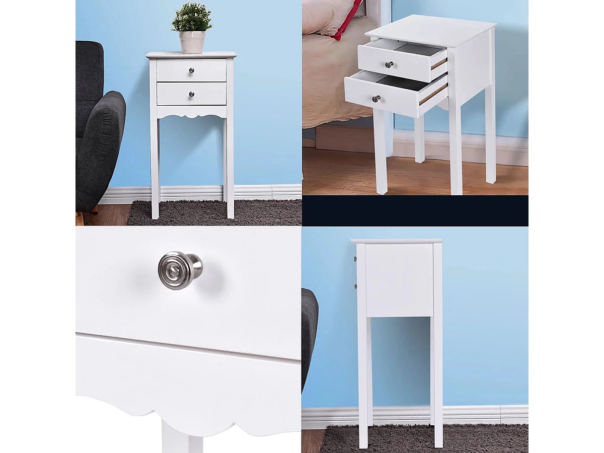 Table de Chevet avec 2 Tiroirs et Dispositif Anti-basculement 40 x 32 x 75 cm pour Chambre/Salon/Entrée/Couloir Blanc