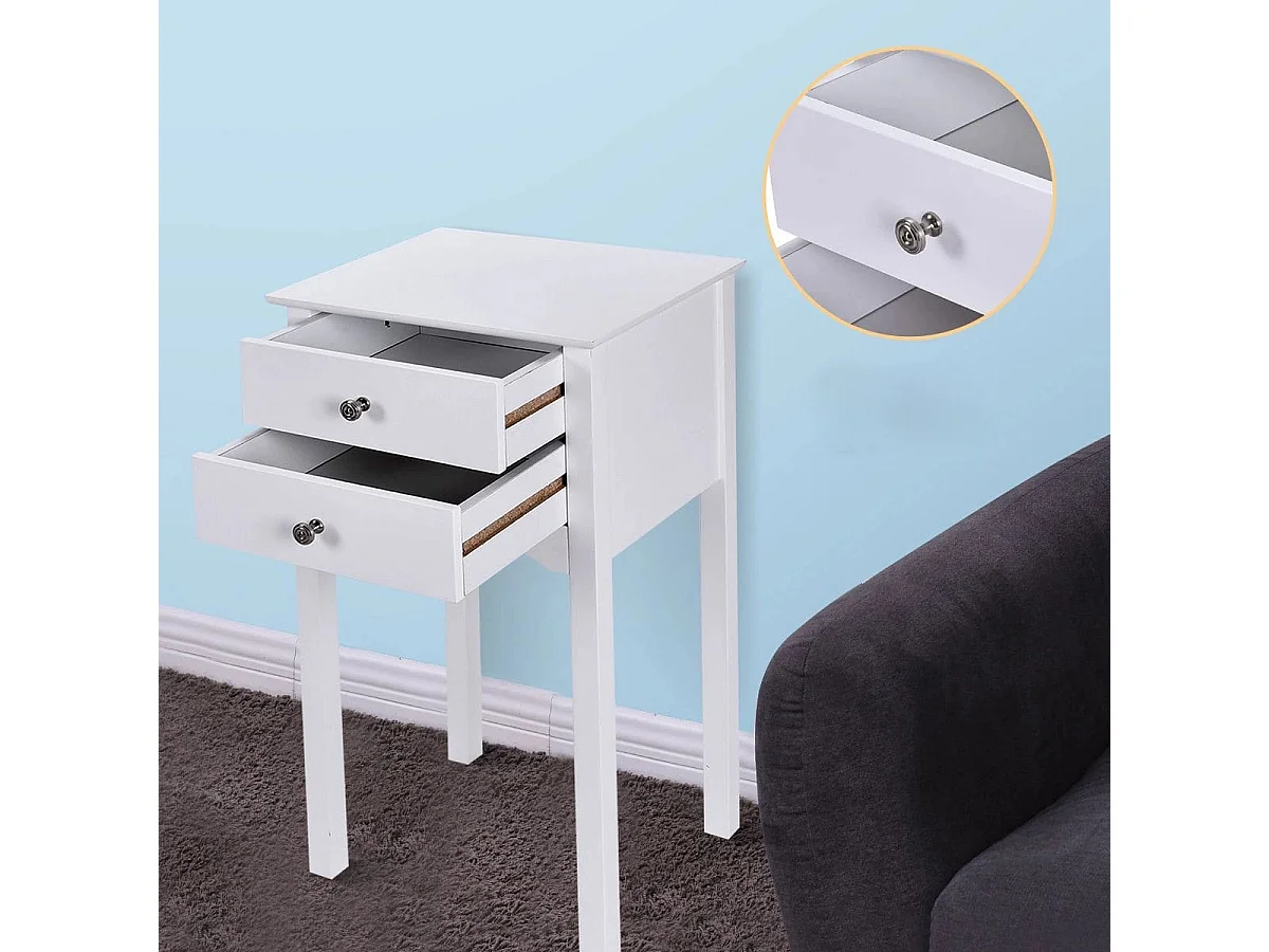 Table de Chevet avec 2 Tiroirs et Dispositif Anti-basculement 40 x 32 x 75 cm pour Chambre/Salon/Entrée/Couloir Blanc