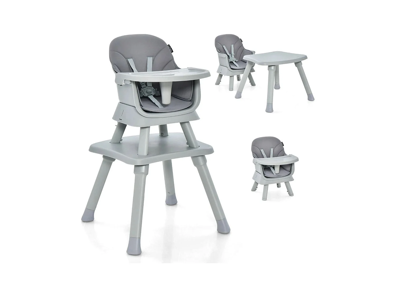 Chaise Haute Bébé Evolutive 6 en 1 avec Plateau Blocs de Construction Amovible Harnais à 5 Points Charge 25kg 6-36 Mois Gris