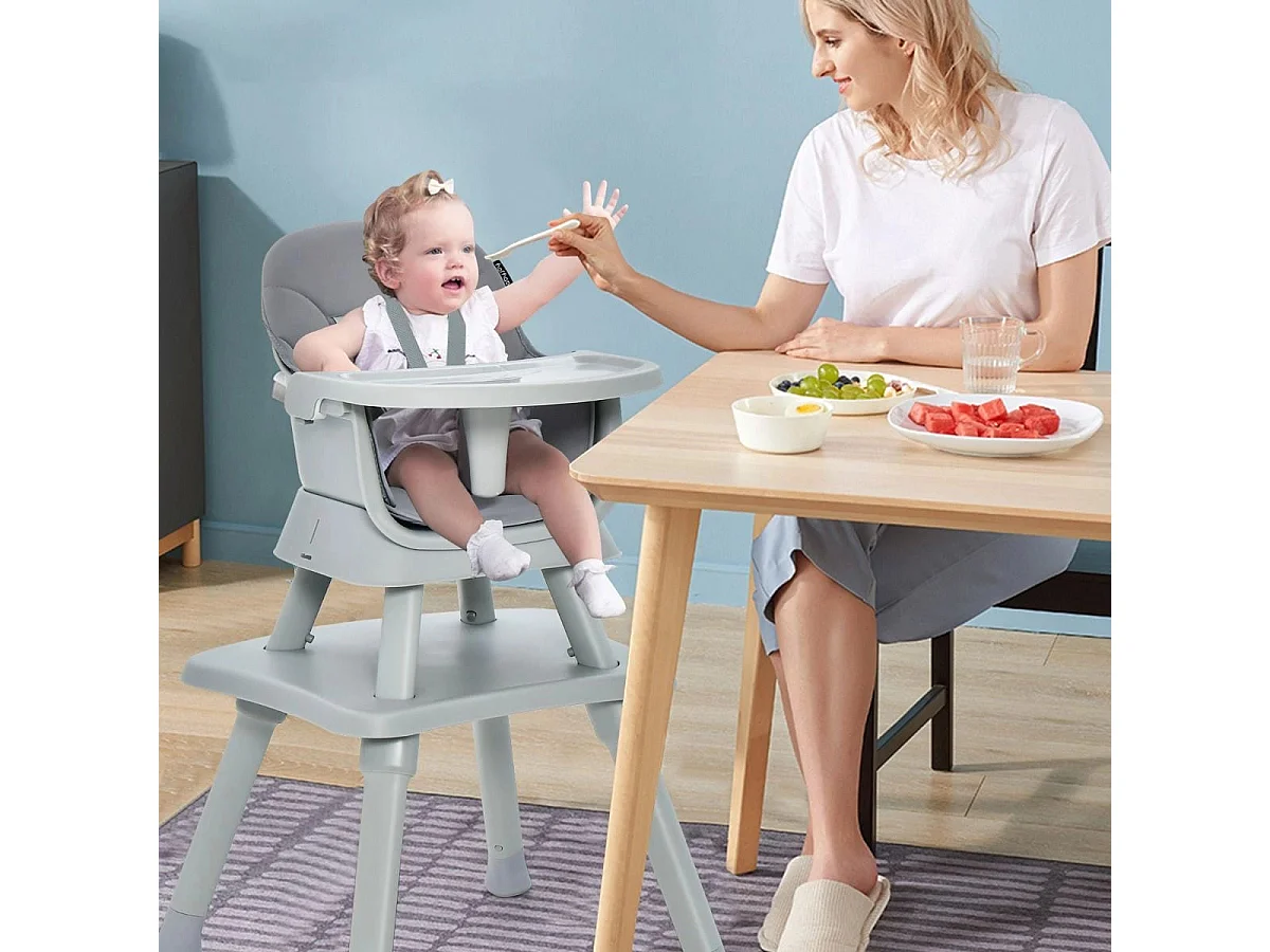 6-in-1 Babyhochstuhl Hochstuhl & Essstuhl & Lerntisch & Bausteintisch & Kindersitzgruppe Grau