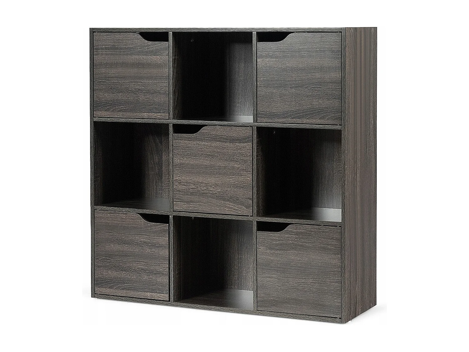 9-Fächer Stauraum Organizer Regal mit Türen freistehendes Holz Bücherregal-Grau