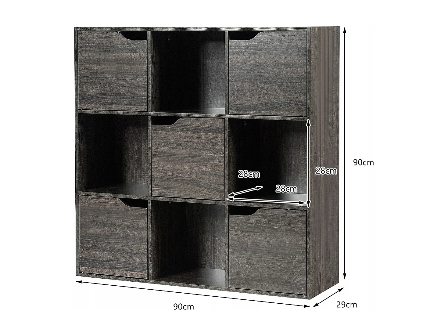 9-Fächer Stauraum Organizer Regal mit Türen freistehendes Holz Bücherregal-Grau