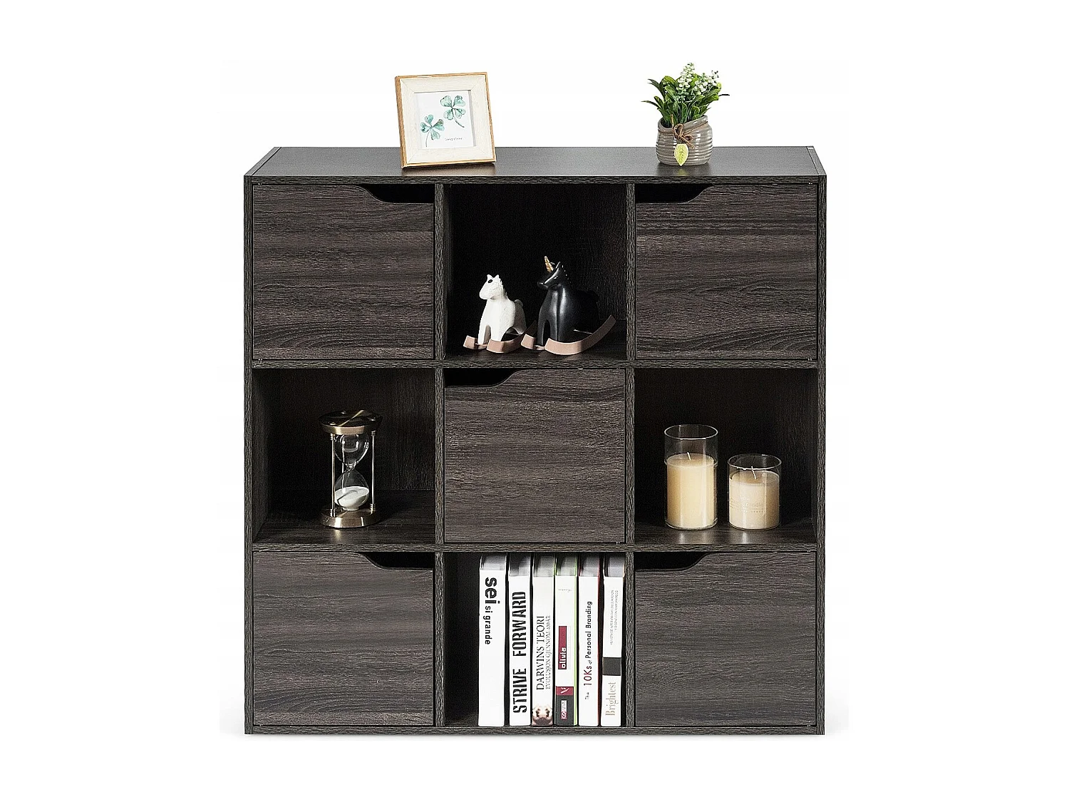 9-Fächer Stauraum Organizer Regal mit Türen freistehendes Holz Bücherregal-Grau