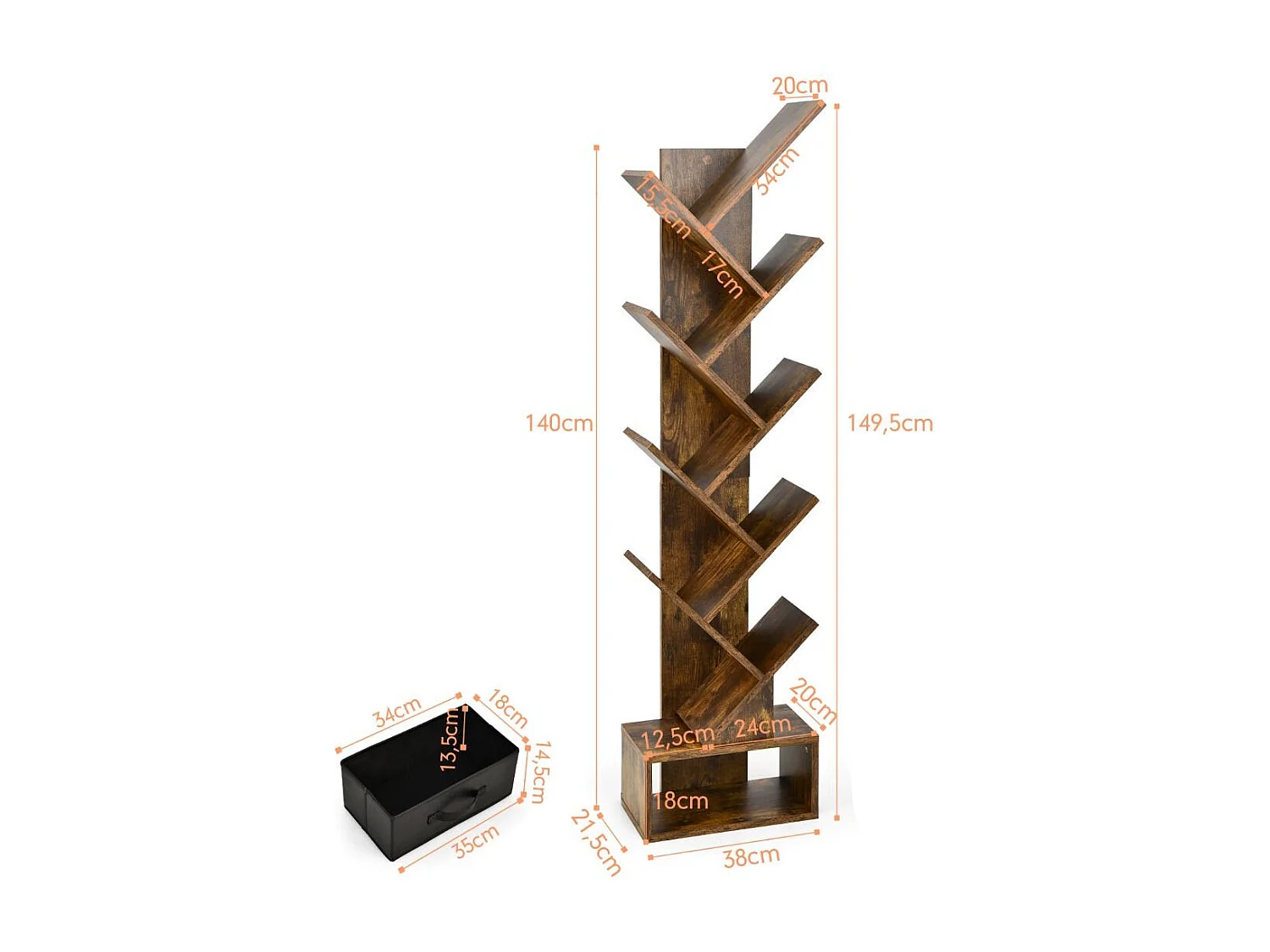 Étagère à 10 Niveaux avec Tiroir Étagère de Rangement au Sol pour CD DVD et Livres pour Chambre Salon et Bureau à Domicile Brun Rustique