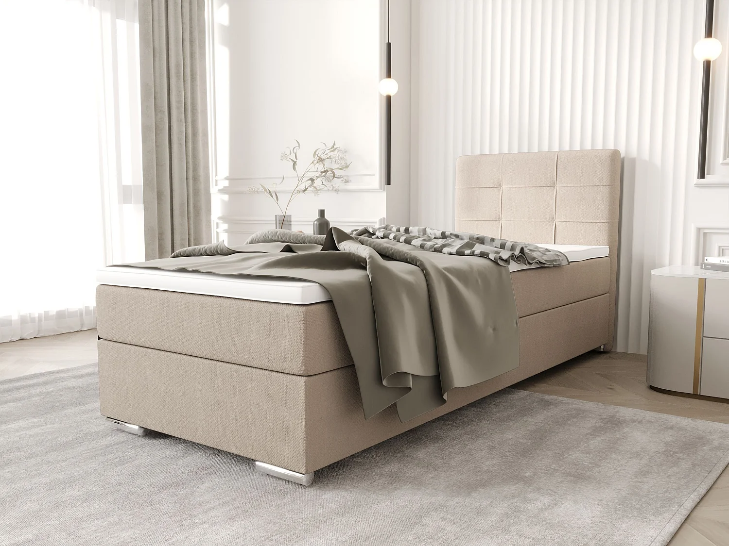 BEDANTE lit à sommier tapissier ZAKO 1 90x200 Cosmic 10 beige ouverture à droite lit litkasten