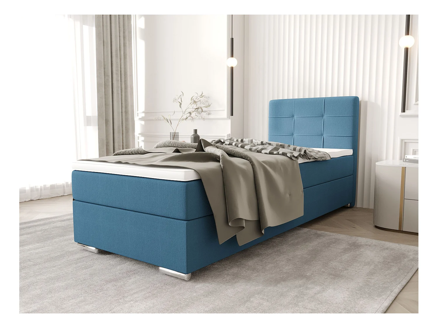 BEDANTE Boxspringbett ZILANO1 90x200 Cosmic 5 groen opening rechts bed bedkasten eenpersoonsbed hotelbed topper matras slaapkamer opbergruimte