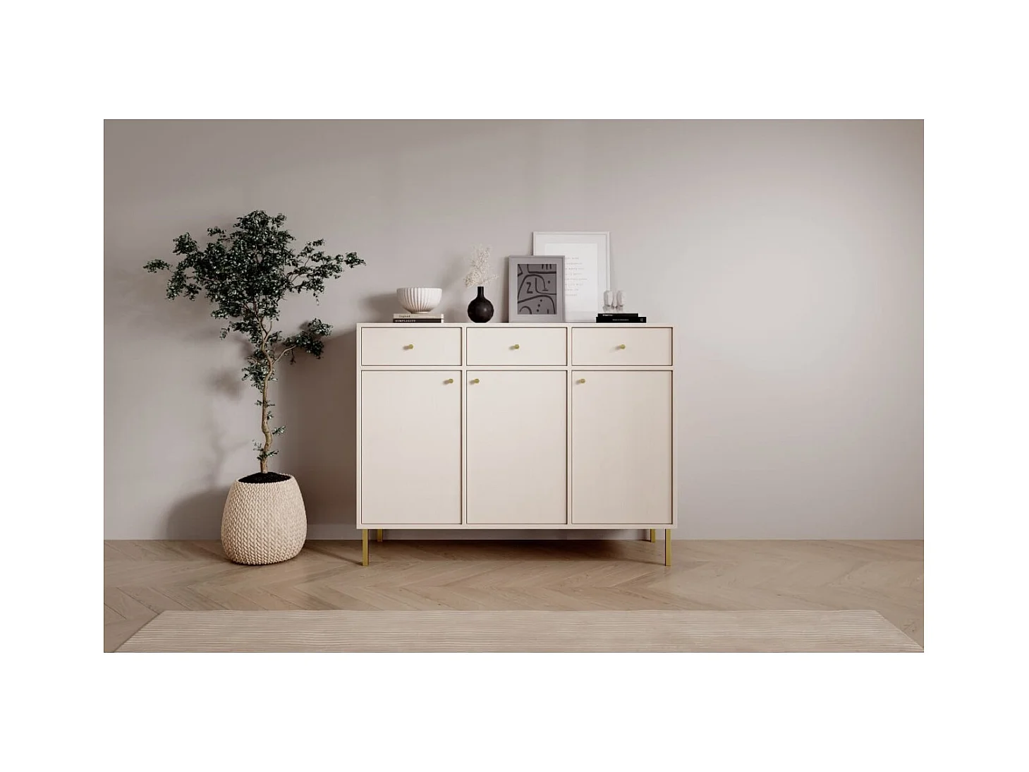 Credenza Tuli Line/ante a battente/cassetti/piano del mobile/Beige