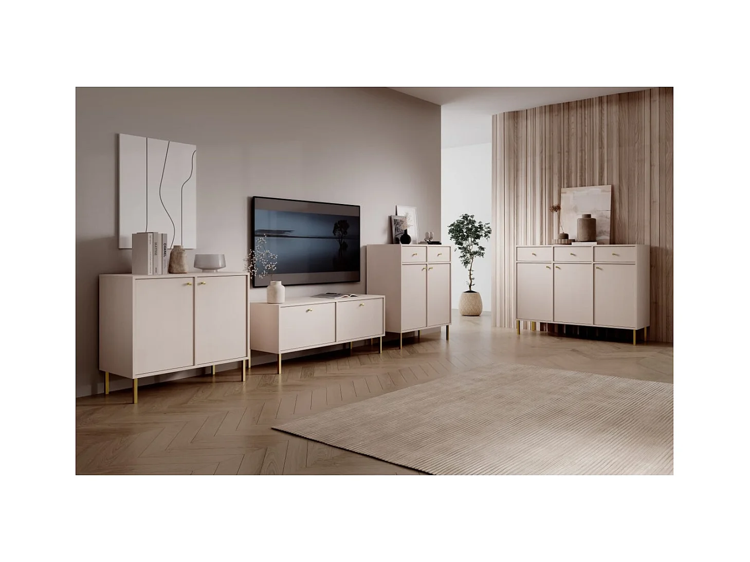 Credenza Tuli Line/ante a battente/cassetti/piano del mobile/Beige
