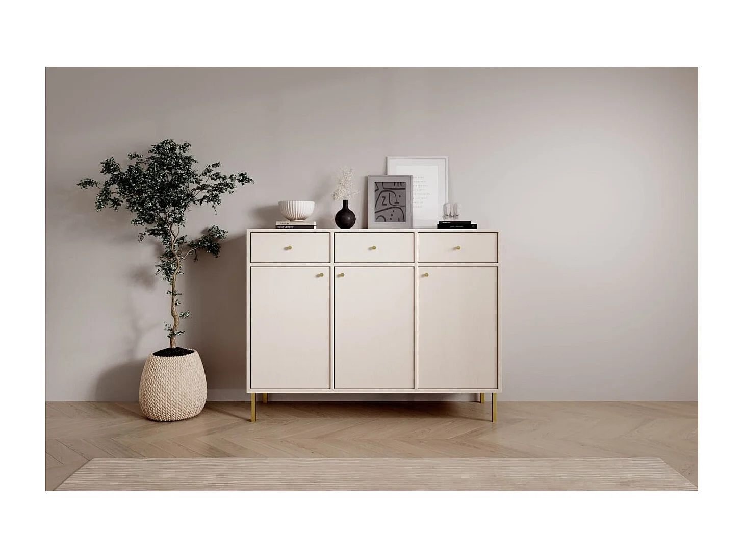 Credenza Tuli Line/ante a battente/cassetti/piano del mobile/Beige