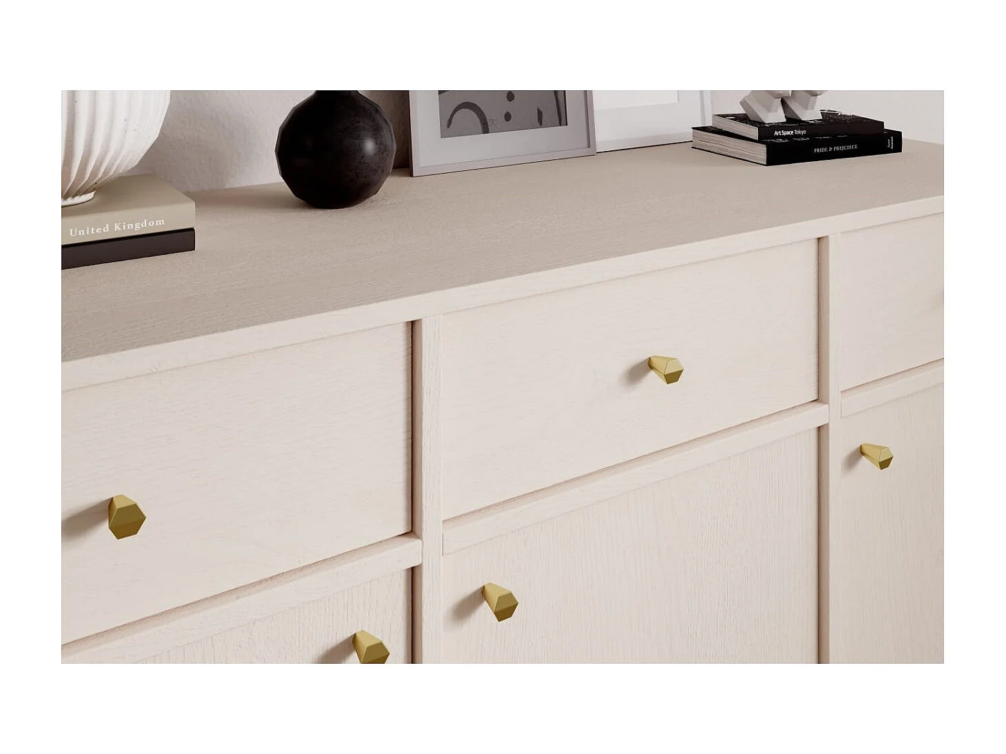 Credenza Tuli Line/ante a battente/cassetti/piano del mobile/Beige