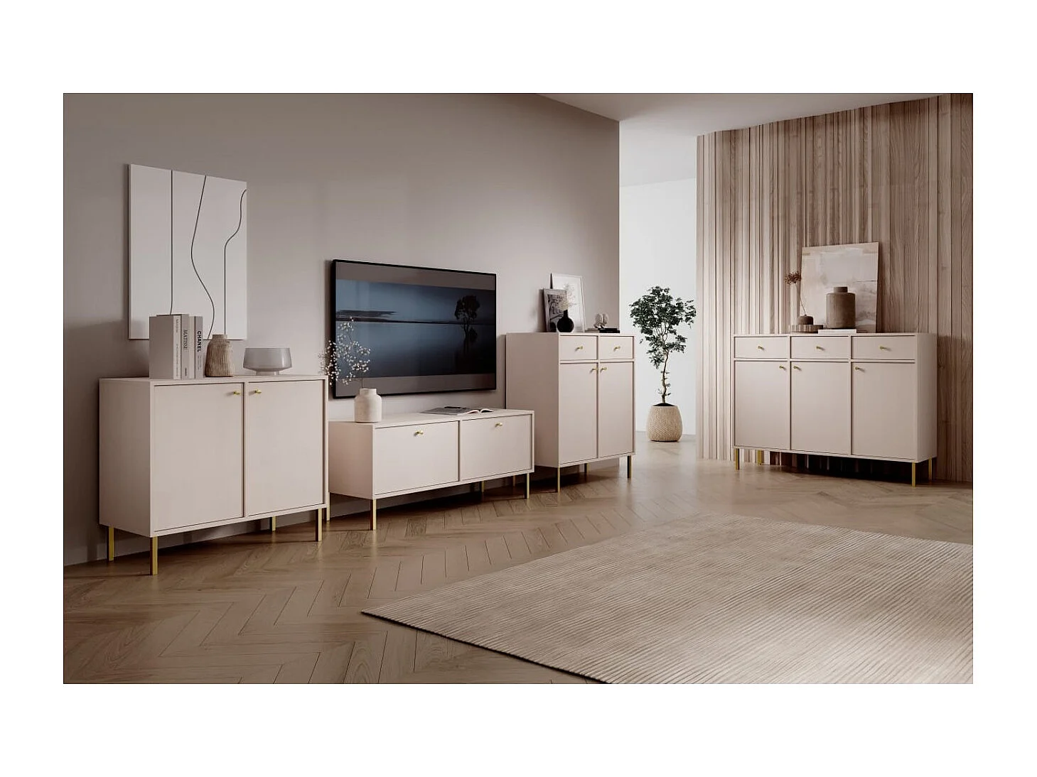 Credenza Tuli Line/ante a battente/cassetti/piano del mobile/Beige