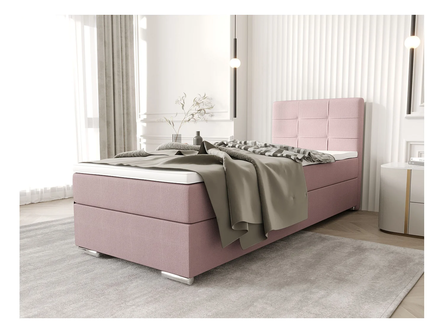 BEDANTE Boxspringbett ZILANO1 80x200 Cosmic 14 Rosa Rechts Öffnung Bett Bettkasten Einzellbett Hotelbett Topper Matratze Schlafzimmer Stauraum