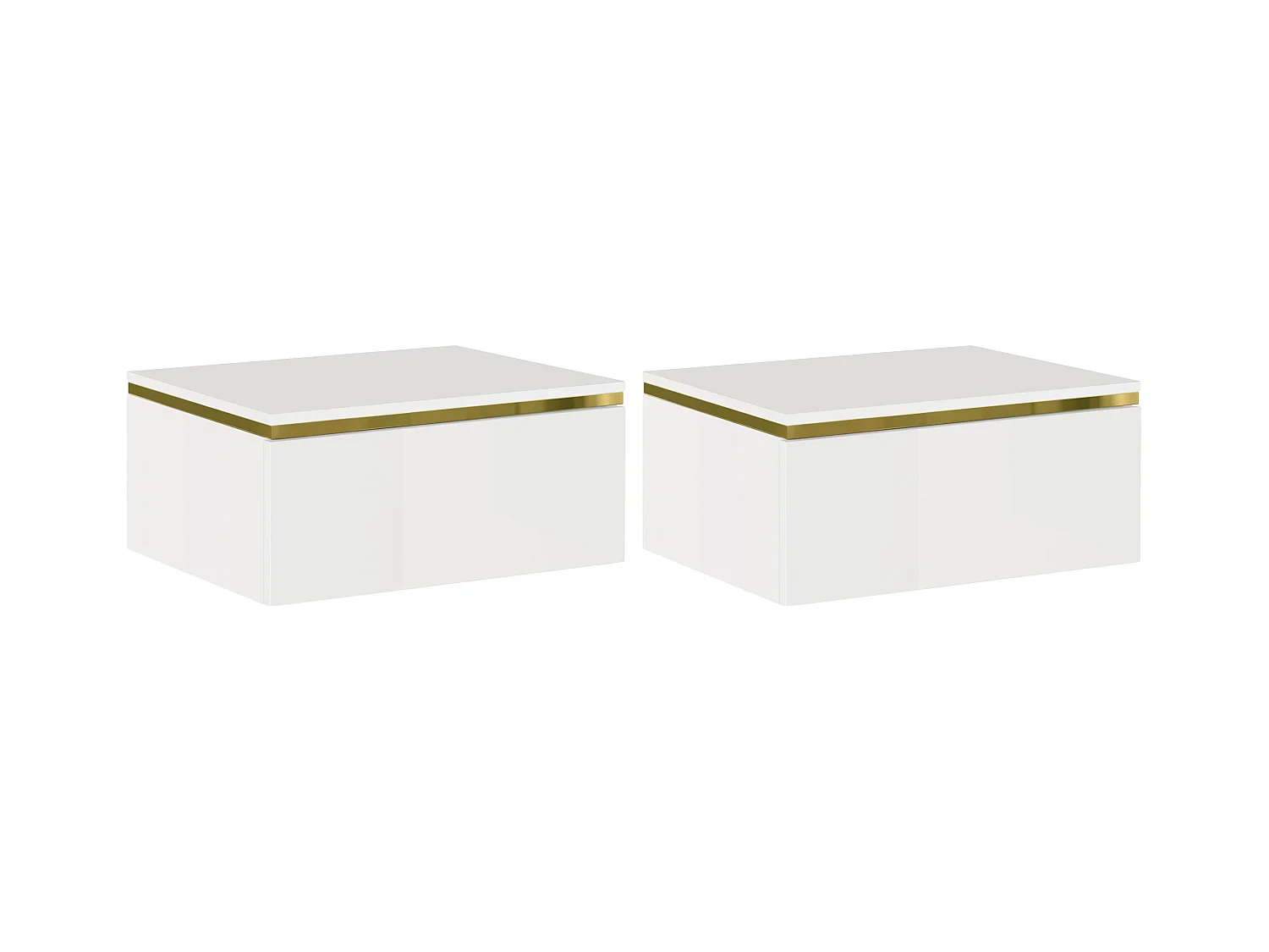 Set med 2 upphängda sängbord med 1 låda - Högblank vit och guld - VUKIA av Pascal Morabito