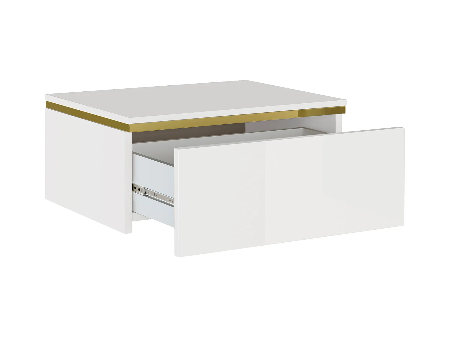 Set med 2 upphängda sängbord med 1 låda - Högblank vit och guld - VUKIA av Pascal Morabito