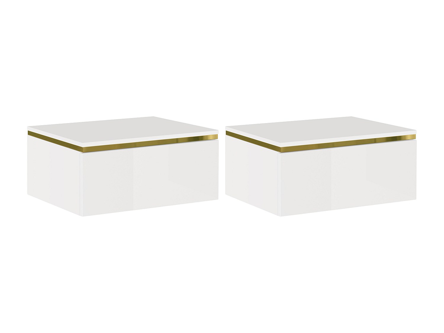 2er-Set hängende Nachttische mit 1 Schublade - Hochglanz Weiß & Gold - VUKI günstig online kaufen