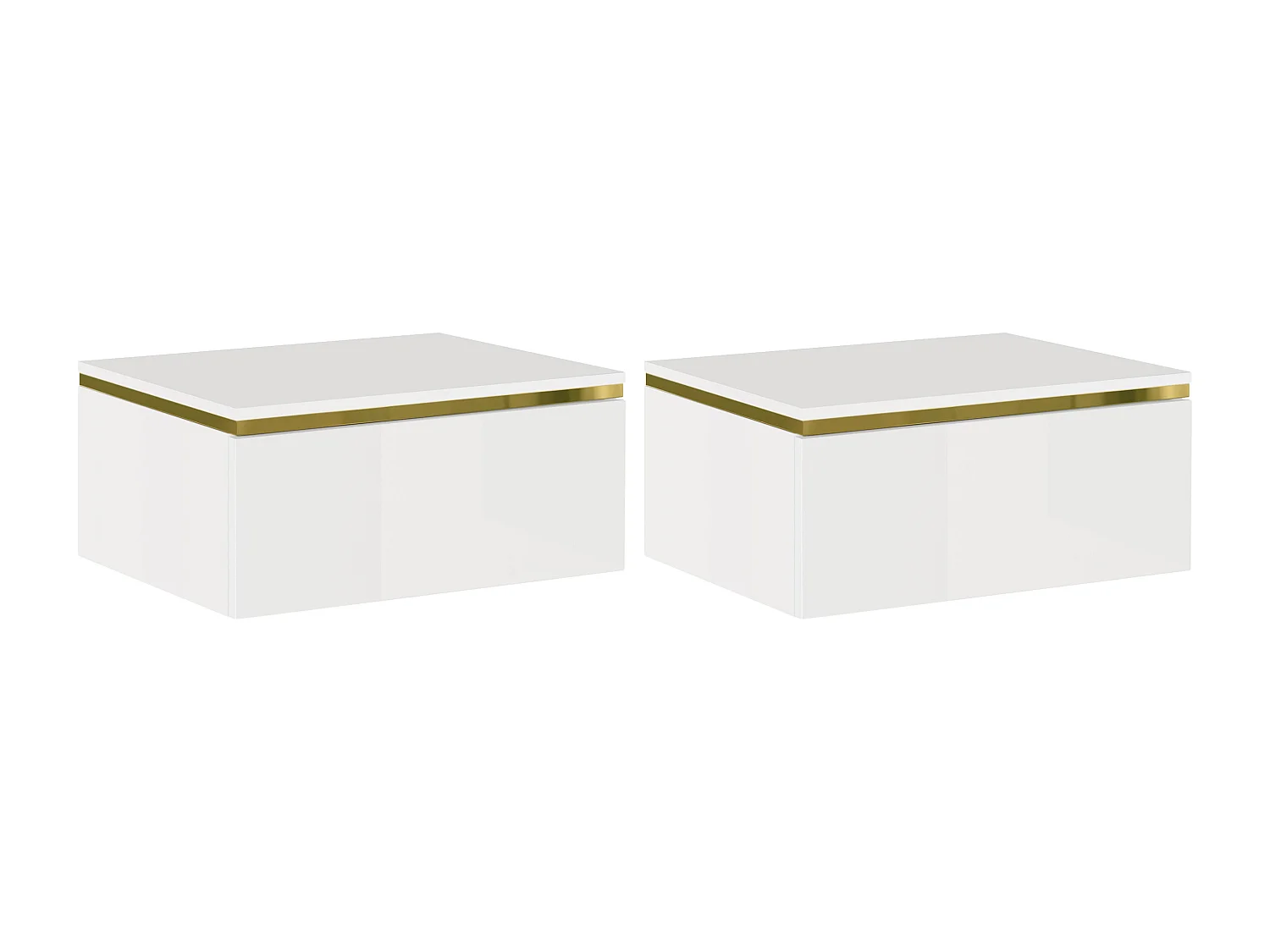 Lot de 2 tables de chevet suspendues avec 1 tiroir - Blanc brillant et doré - VUKIA de Pascal Morabito