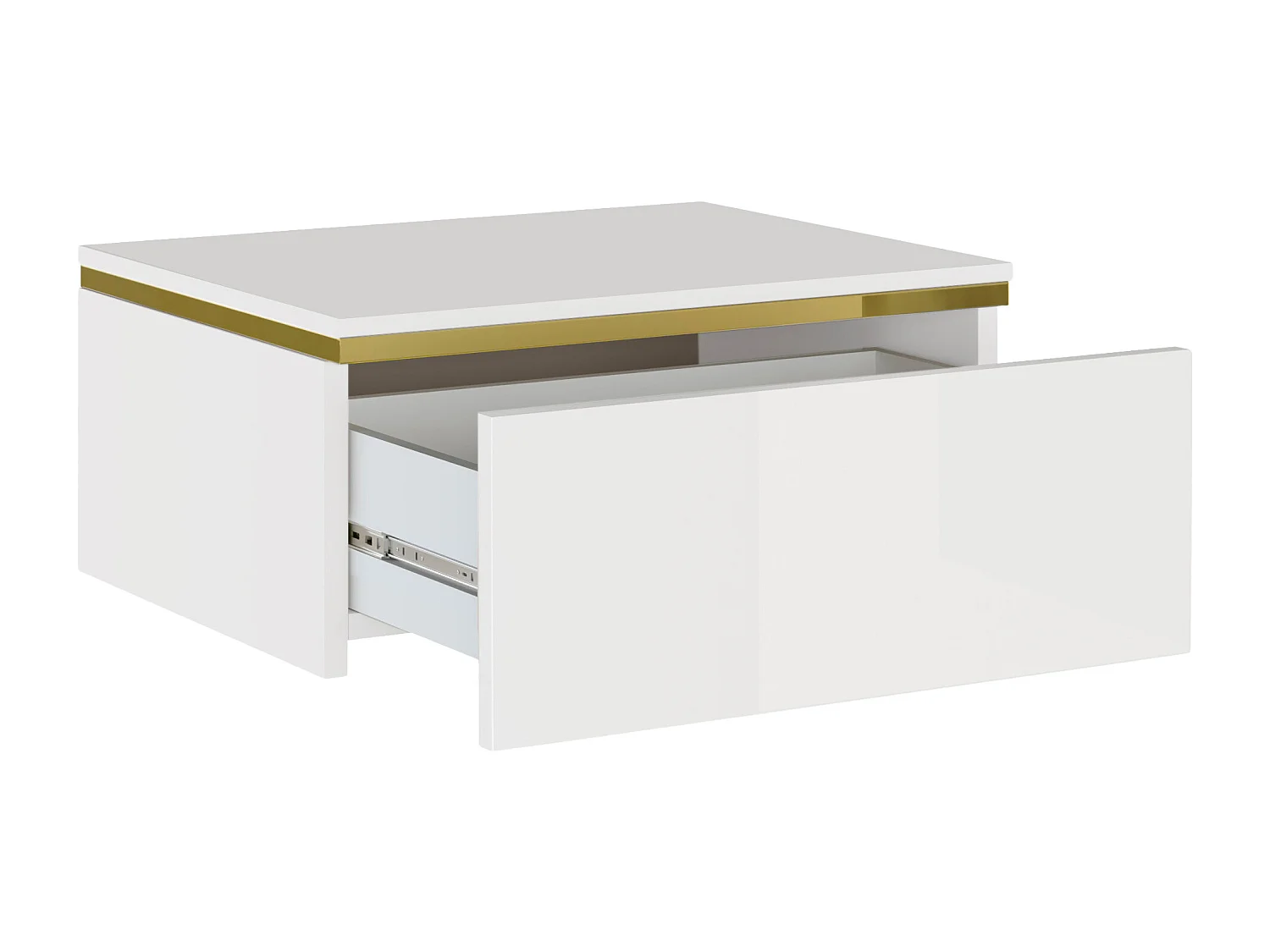 Lot de 2 tables de chevet suspendues avec 1 tiroir - Blanc brillant et doré - VUKIA de Pascal Morabito