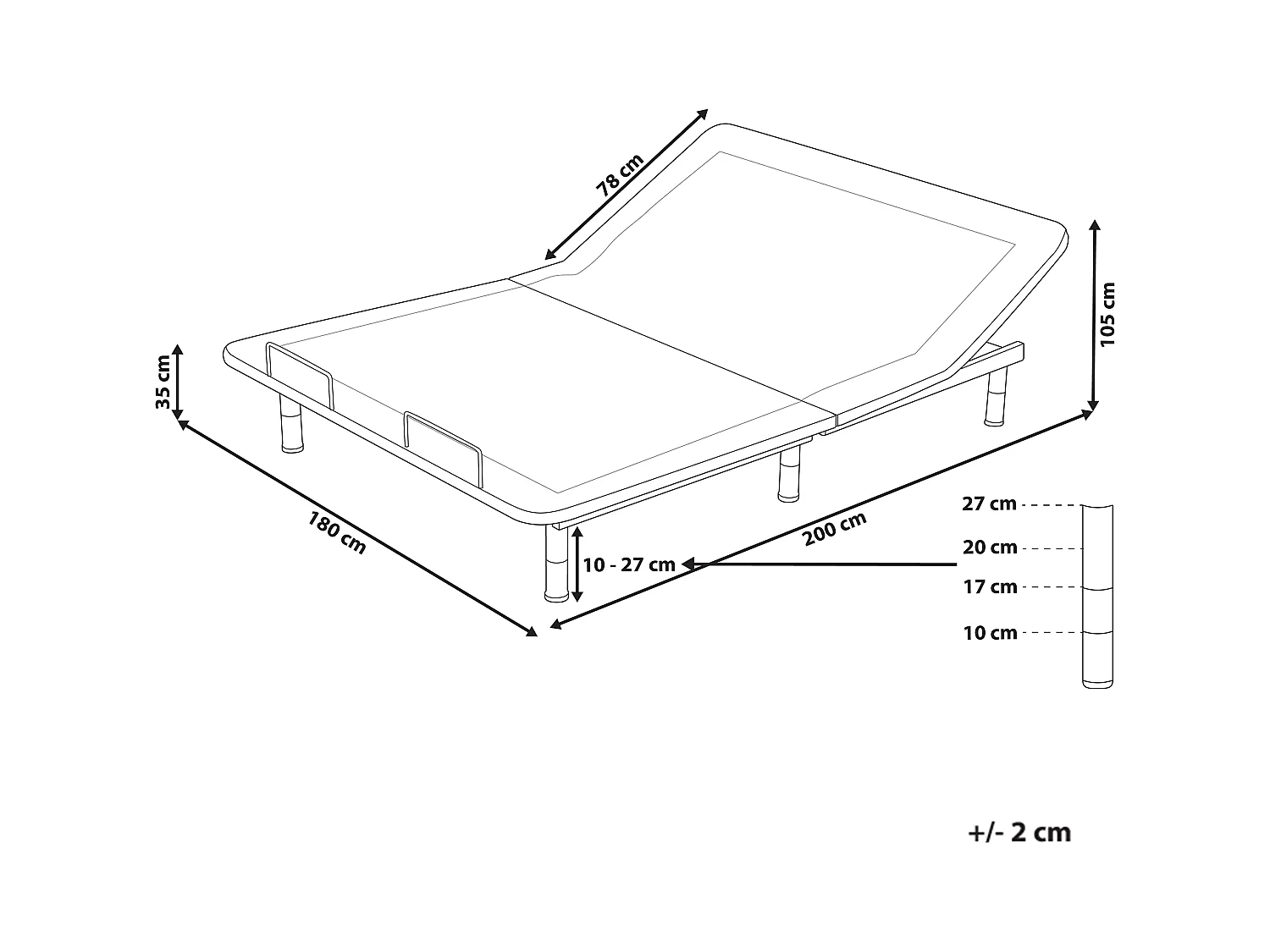 Sommier réglable électrique BRUNOY 180 x 200 cm Gris