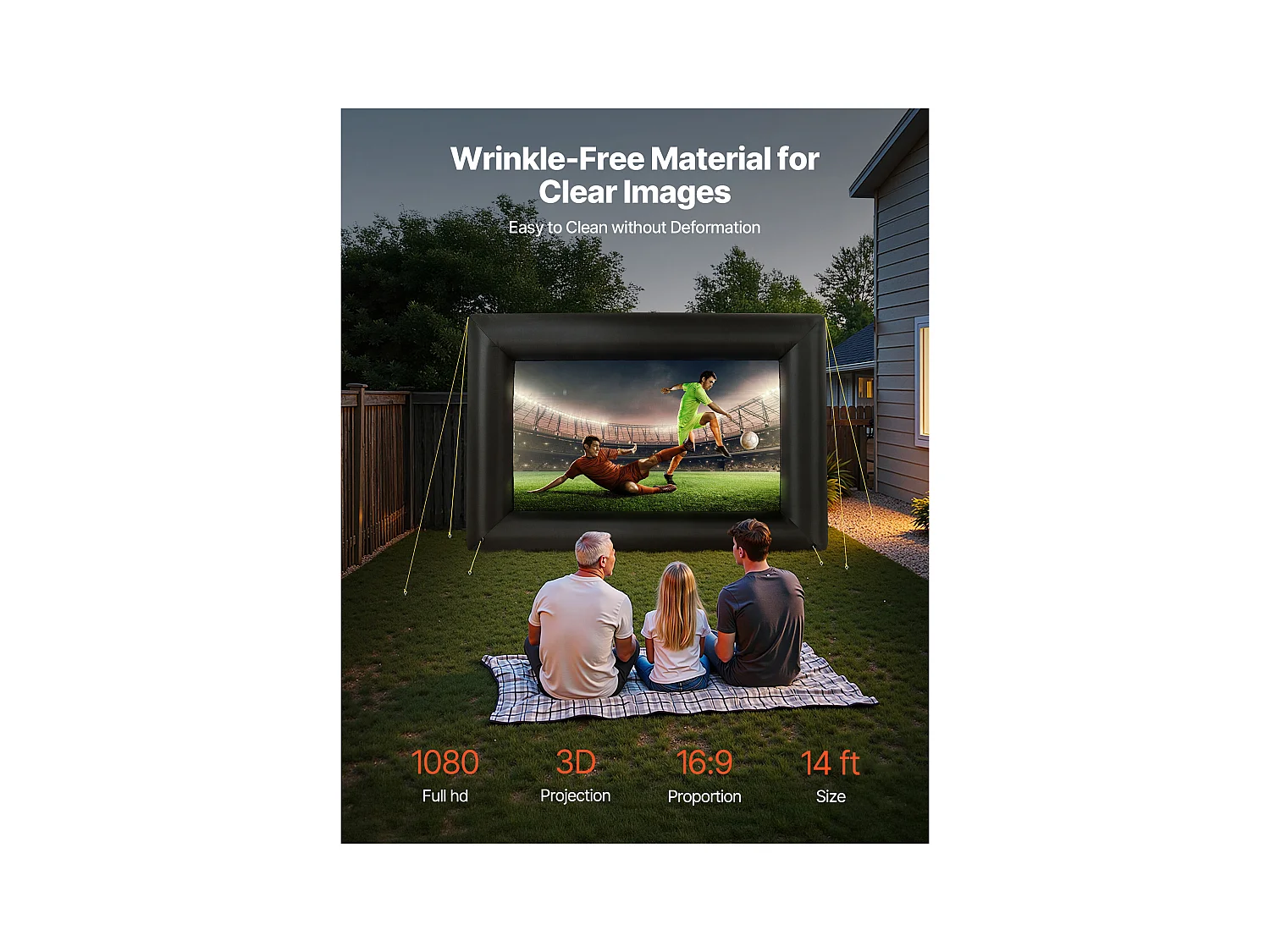 Écran de Projection Gonflable SucceBuy, Matériau 600D, Portable avec Sac de Rangement, Format 16:9, Idéal pour Home Cinéma, 378 x 160 x 317 cm