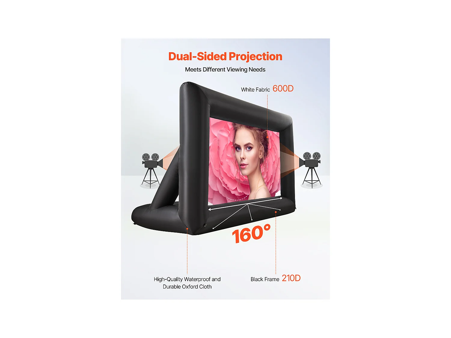 Écran de Projection Gonflable SucceBuy, Matériau 600D, Portable avec Sac de Rangement, Format 16:9, Idéal pour Home Cinéma, 378 x 160 x 317 cm