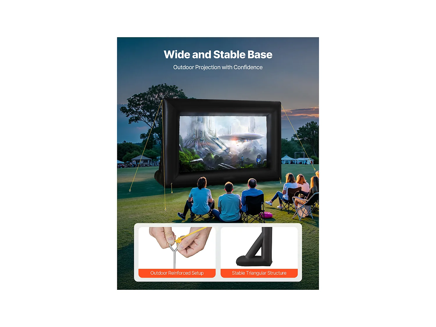 Écran de Projection Gonflable SucceBuy, Matériau 600D, Portable avec Sac de Rangement, Format 16:9, Idéal pour Home Cinéma, 378 x 160 x 317 cm