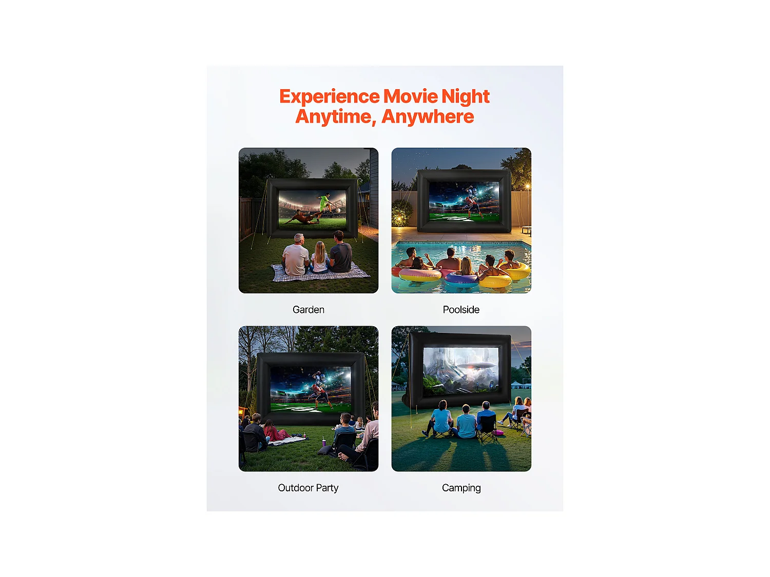 Écran de Projection Gonflable SucceBuy, Matériau 600D, Portable avec Sac de Rangement, Format 16:9, Idéal pour Home Cinéma, 378 x 160 x 317 cm