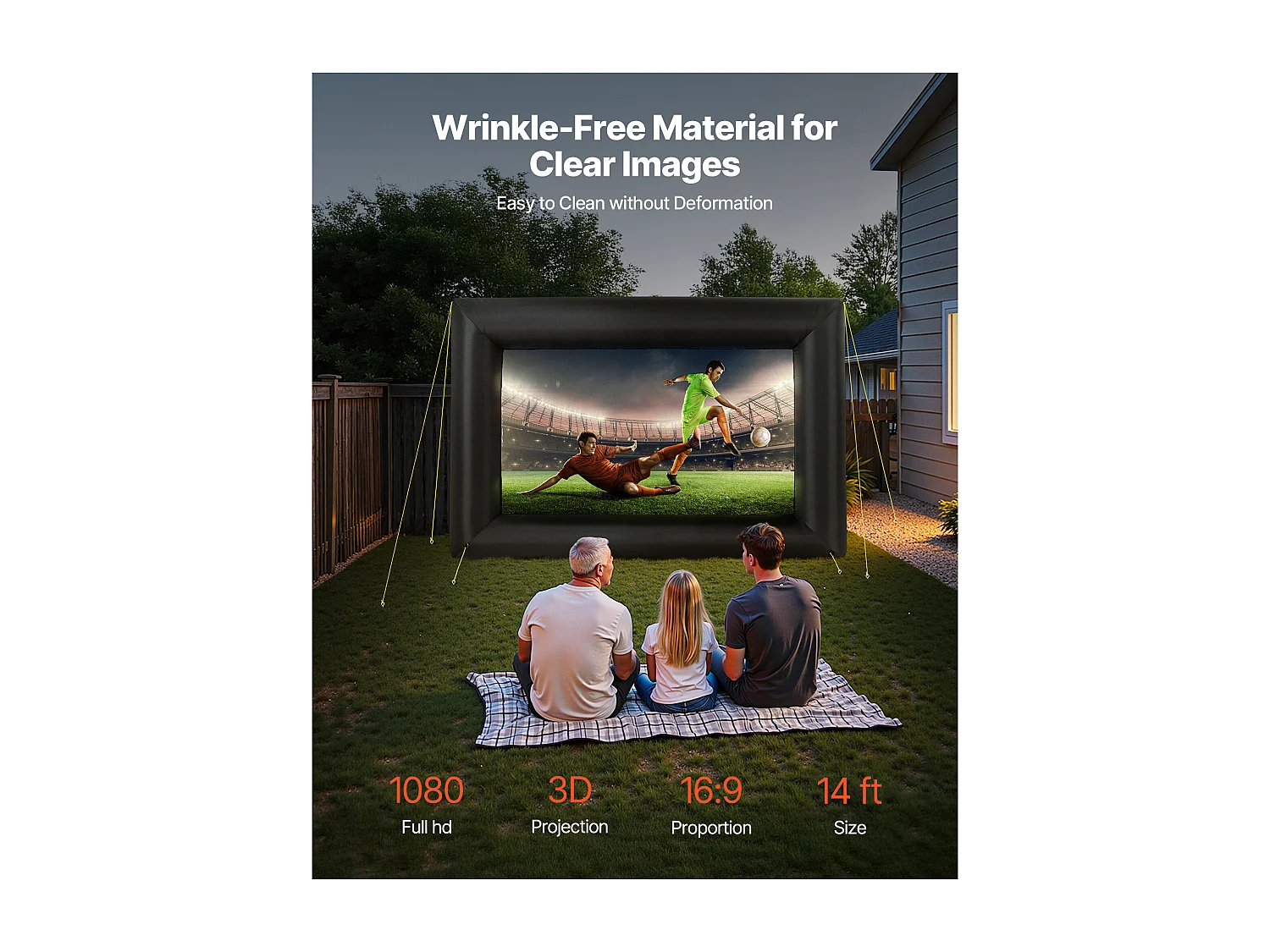 Écran de Projection Gonflable SucceBuy, Matériau 600D, Portable avec Sac de Rangement, Format 16:9, Idéal pour Home Cinéma, 378 x 160 x 317 cm