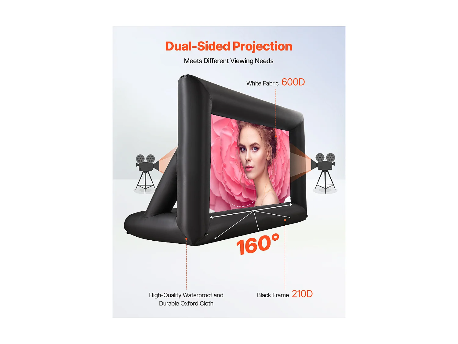 Écran de Projection Gonflable SucceBuy, Matériau 600D, Portable avec Sac de Rangement, Format 16:9, Idéal pour Home Cinéma, 378 x 160 x 317 cm