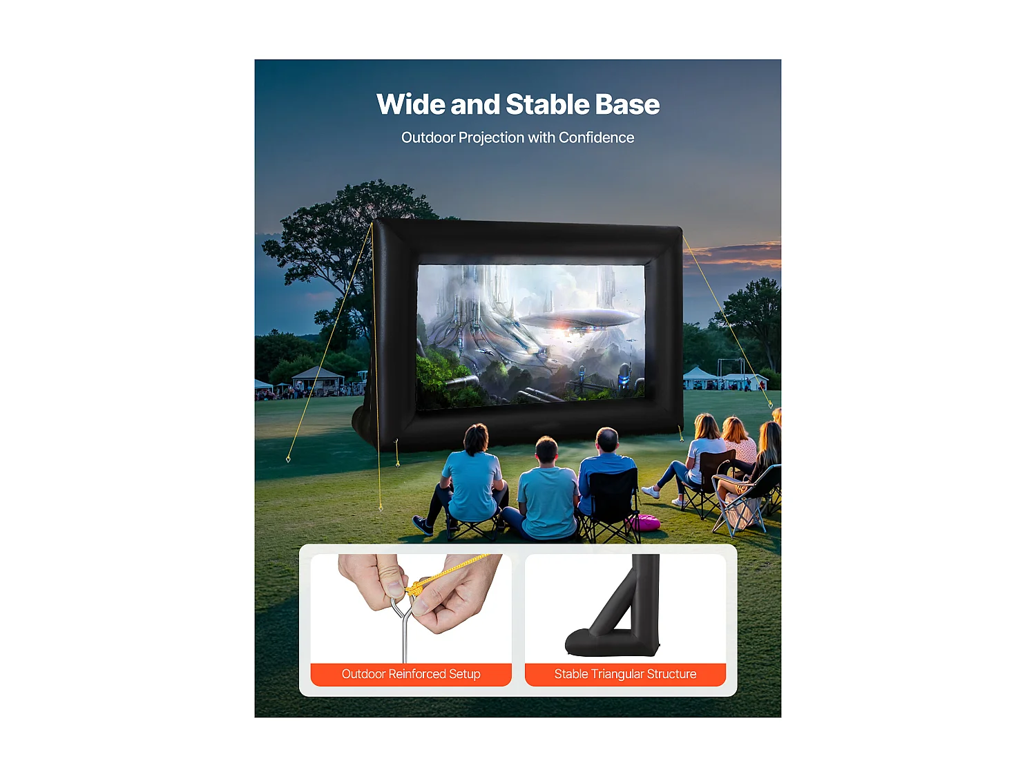 Écran de Projection Gonflable SucceBuy, Matériau 600D, Portable avec Sac de Rangement, Format 16:9, Idéal pour Home Cinéma, 378 x 160 x 317 cm