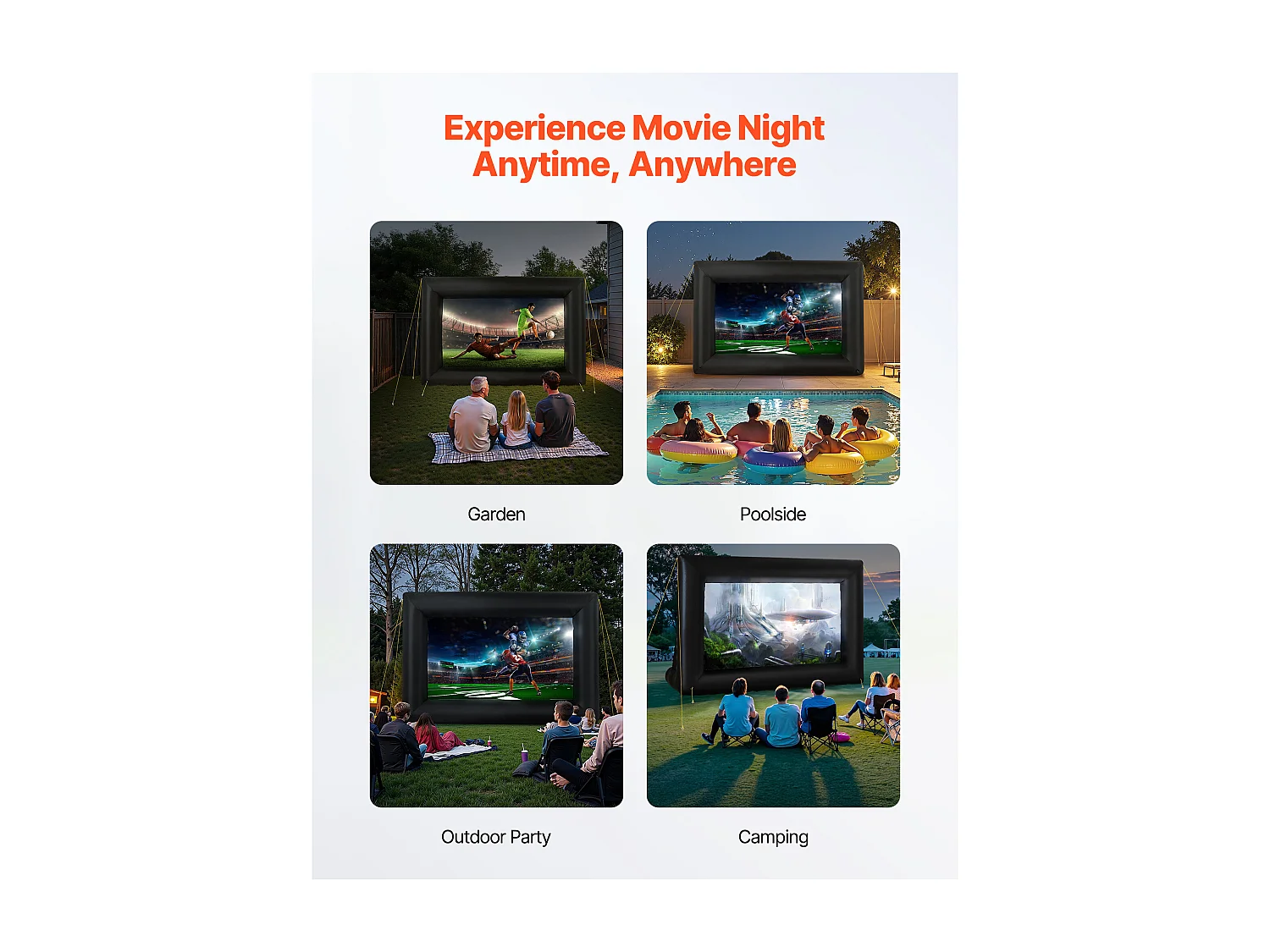 Écran de Projection Gonflable SucceBuy, Matériau 600D, Portable avec Sac de Rangement, Format 16:9, Idéal pour Home Cinéma, 378 x 160 x 317 cm