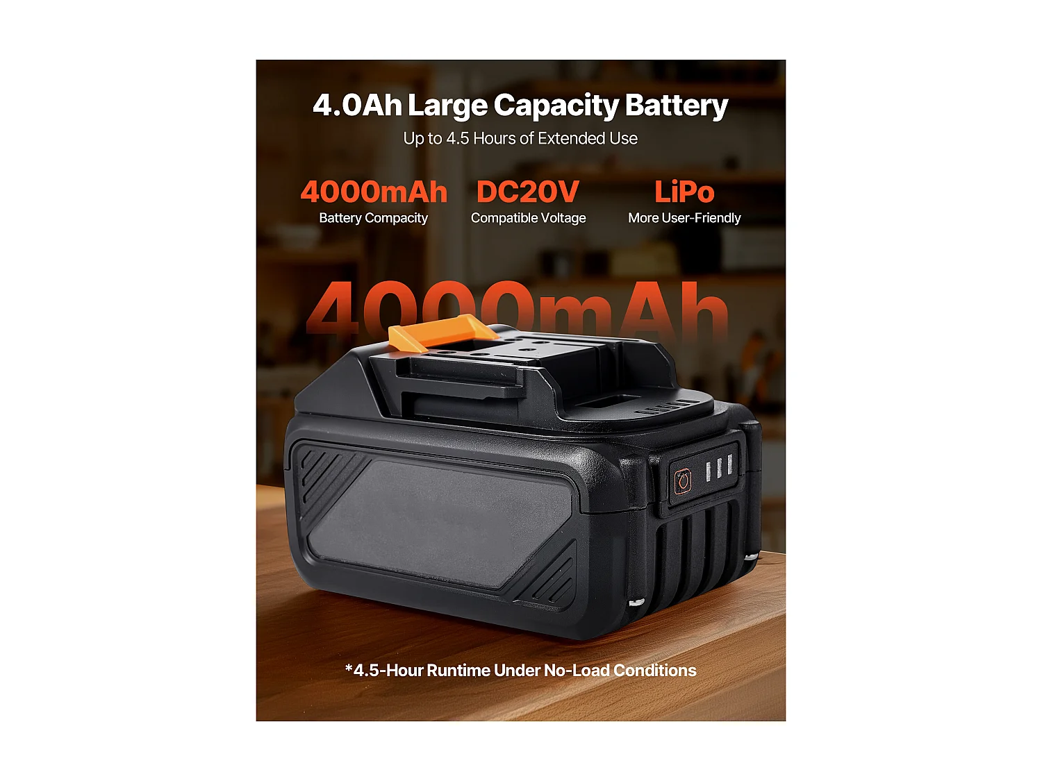 Bateria e Carregador 20 V SucceBuy, Bateria de Iões de Lítio 4 Ah Grande Capacidade, Indicador de Carga Claro, Compatível com Ferramentas de Série