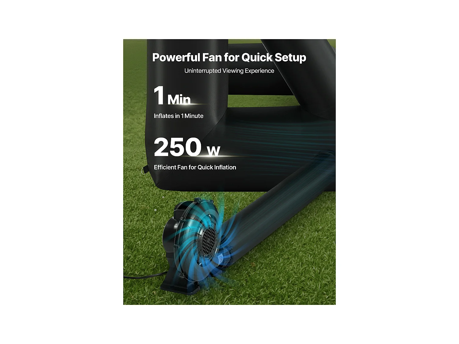 Nadmuchiwany Ekran do Projekcji SucceBuy, Wykonany z Trwałego Materiału 600D, Wraz z Przenośnym Pokrowcem, Format 16:9, 409 x 160 x 272 cm