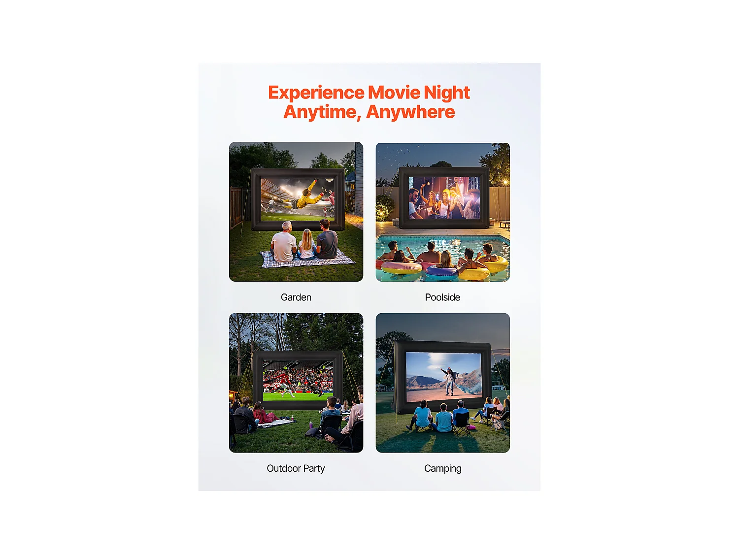 Nadmuchiwany Ekran do Projekcji SucceBuy, Wykonany z Trwałego Materiału 600D, Wraz z Przenośnym Pokrowcem, Format 16:9, 409 x 160 x 272 cm