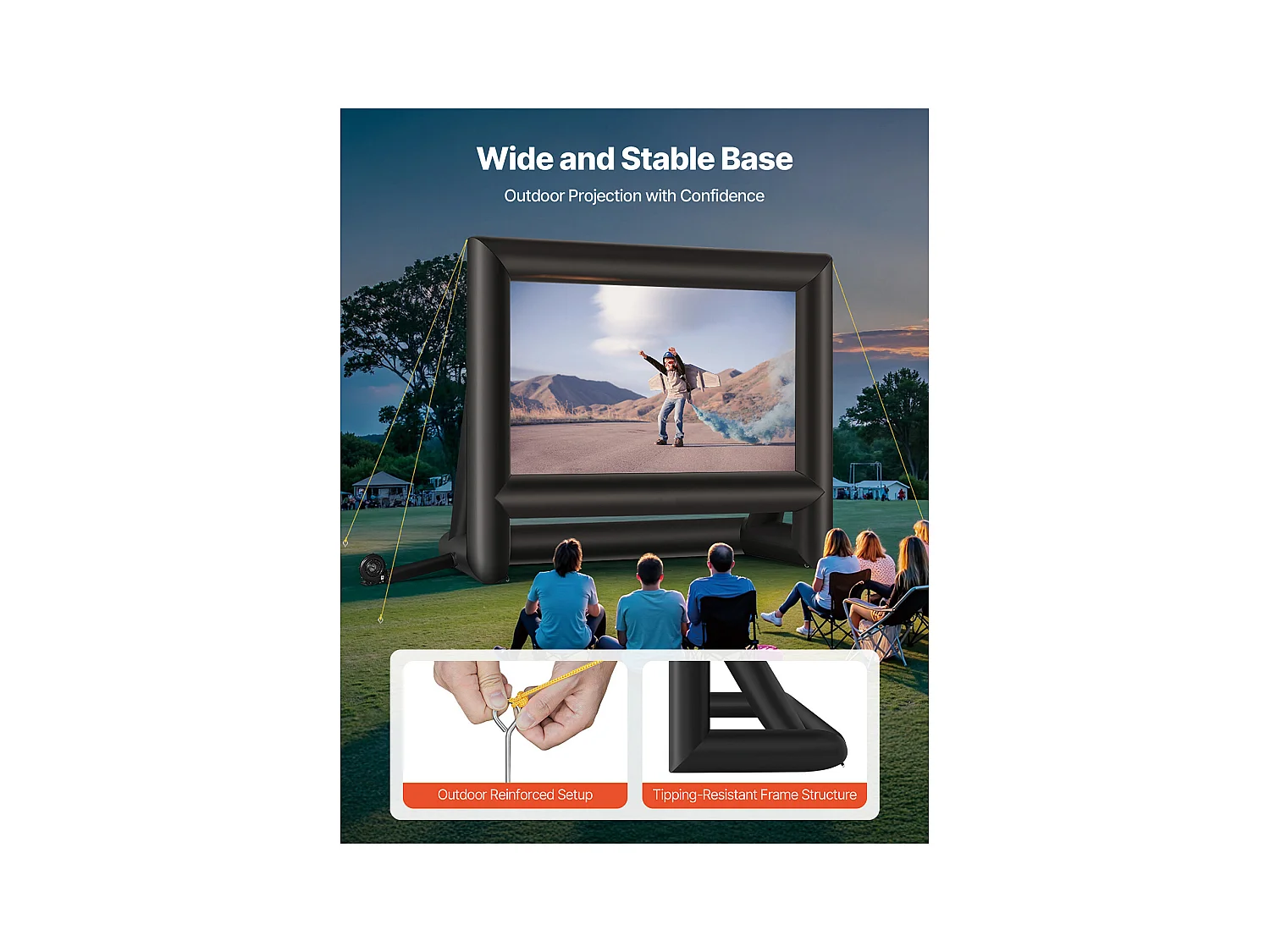 Nadmuchiwany Ekran do Projekcji SucceBuy, Wykonany z Wytrzymałego Materiału 600D, Wraz z Przenośnym Pokrowcem, Format 16:9, 413 x 160 x 330 cm