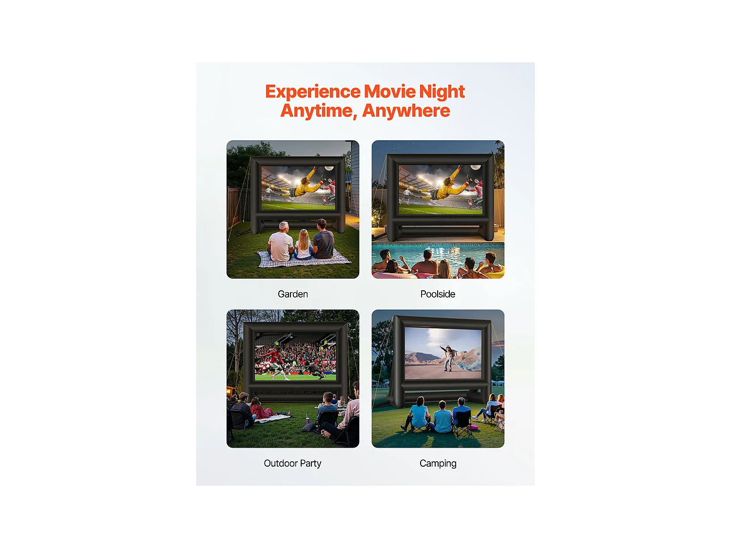 Nadmuchiwany Ekran do Projekcji SucceBuy, Wykonany z Wytrzymałego Materiału 600D, Wraz z Przenośnym Pokrowcem, Format 16:9, 413 x 160 x 330 cm