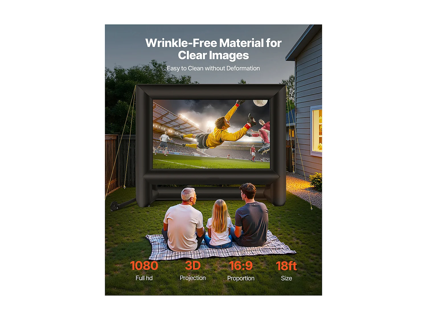 Écran de Projection Gonflable SucceBuy, Fabriqué en Matériau Robuste 600D, Y Compris Sac de Rangement Portable, Format 16:9, 413 x 160 x 330 cm