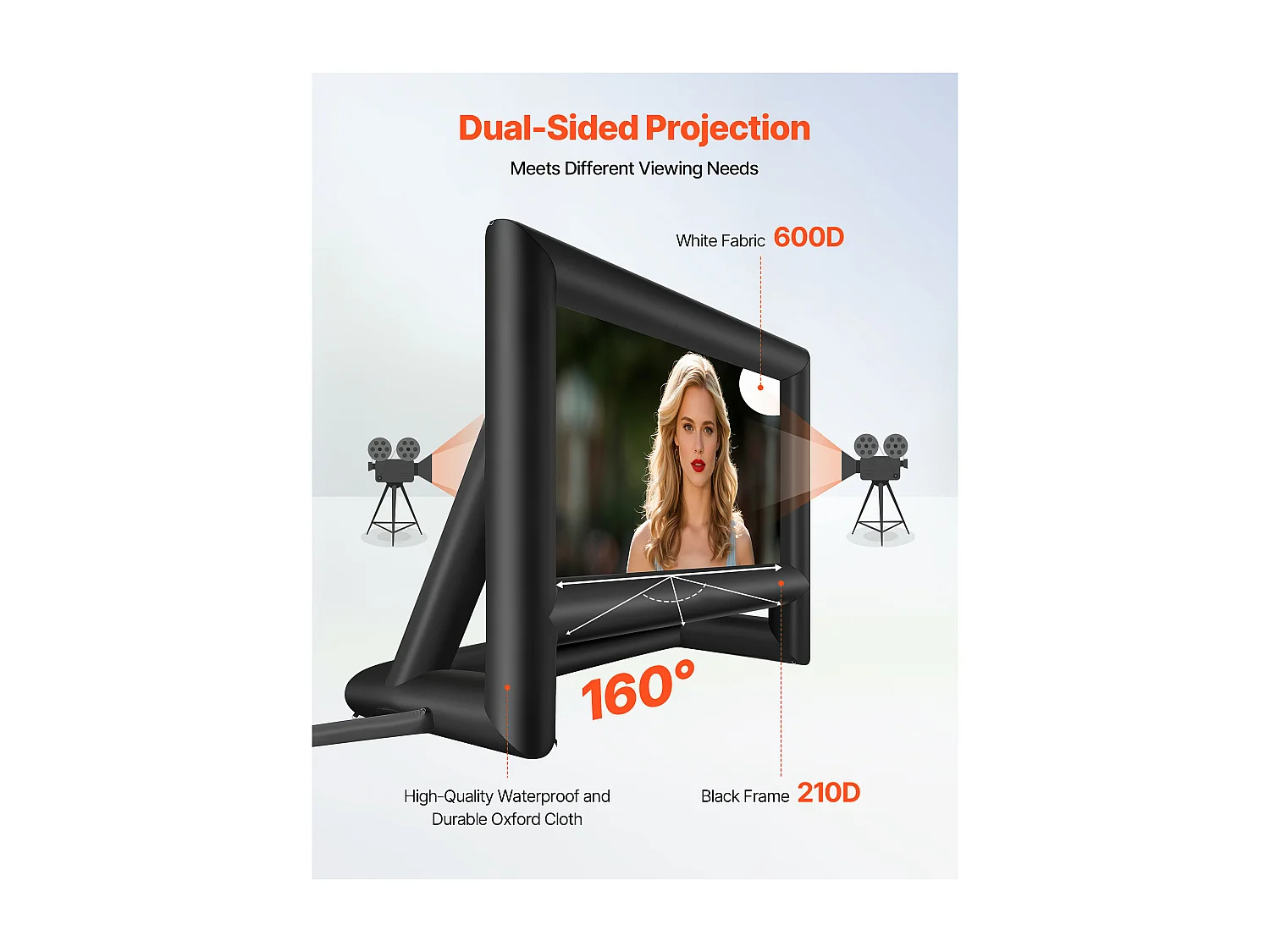 Écran de Projection Gonflable SucceBuy, Fabriqué en Matériau Robuste 600D, Y Compris Sac de Rangement Portable, Format 16:9, 413 x 160 x 330 cm