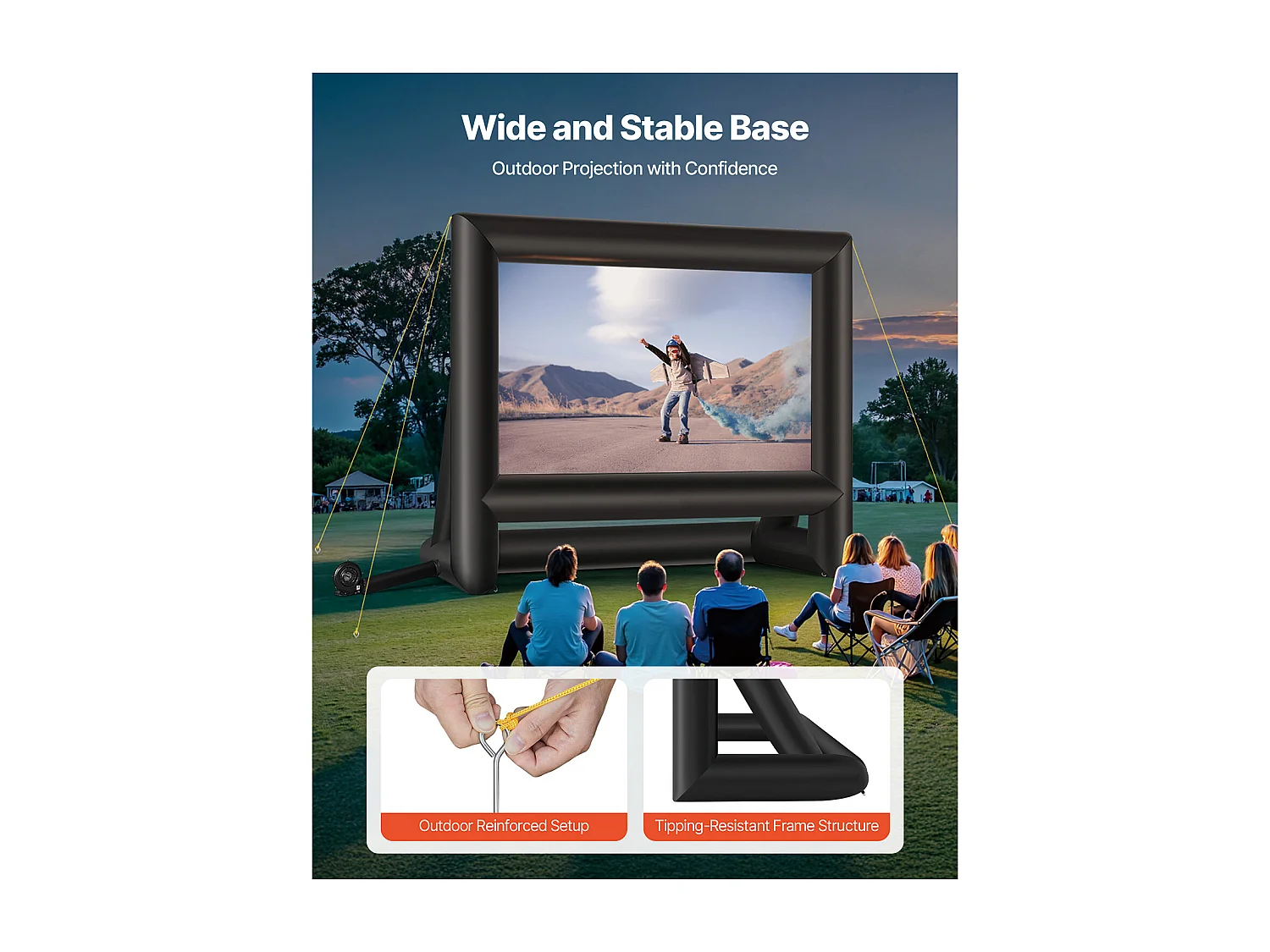 Écran de Projection Gonflable SucceBuy, Fabriqué en Matériau Robuste 600D, Y Compris Sac de Rangement Portable, Format 16:9, 413 x 160 x 330 cm