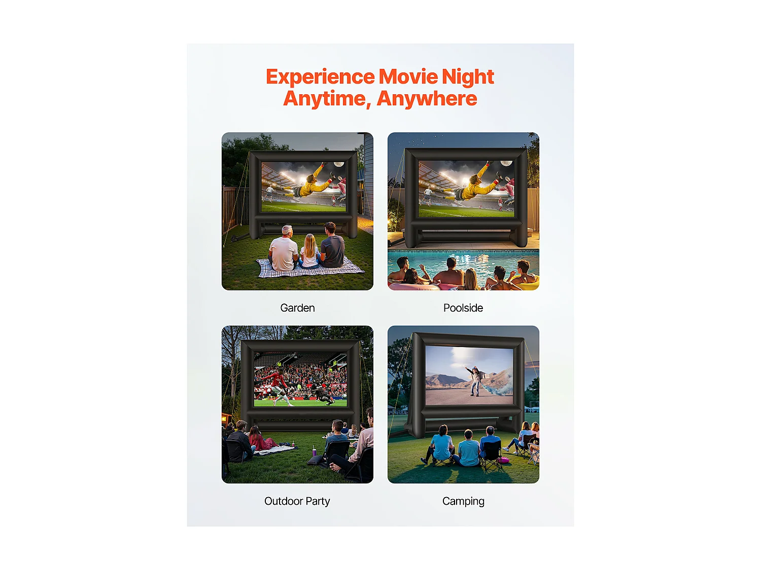 Écran de Projection Gonflable SucceBuy, Fabriqué en Matériau Robuste 600D, Y Compris Sac de Rangement Portable, Format 16:9, 413 x 160 x 330 cm