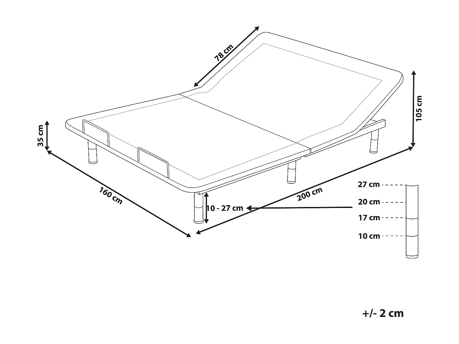 Sommier réglable électrique BRUNOY 160 x 200 cm Gris