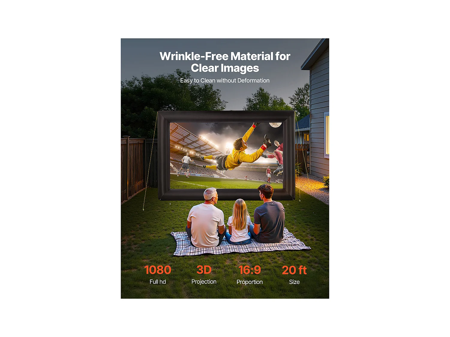 Écran de Projection Gonflable SucceBuy, Fabriqué en Matériau 600D Durable, Comprenant un Sac de Rangement Portable, Format 16:9, 409 x 160 x 272 cm