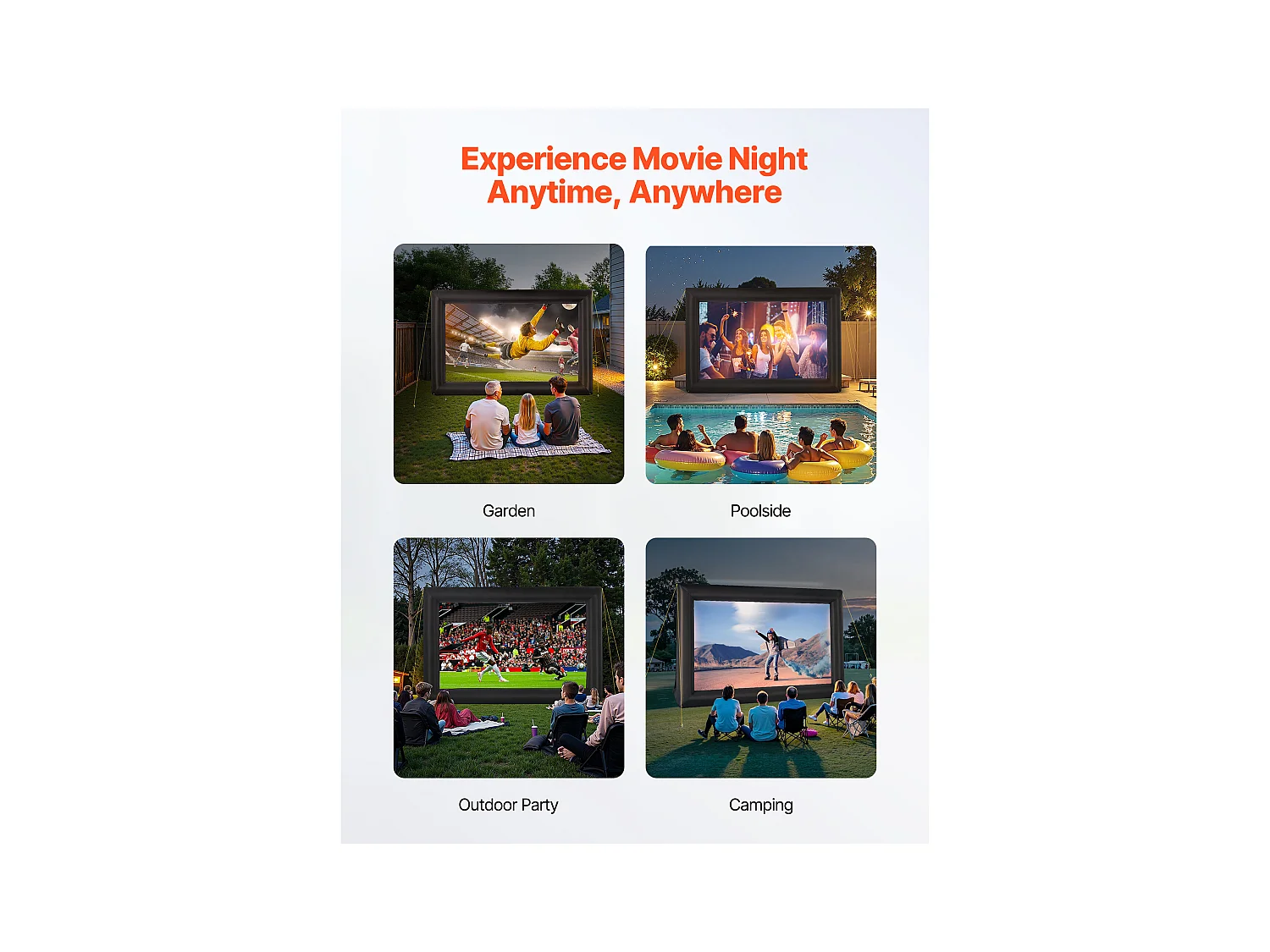 Écran de Projection Gonflable SucceBuy, Fabriqué en Matériau 600D Durable, Comprenant un Sac de Rangement Portable, Format 16:9, 409 x 160 x 272 cm