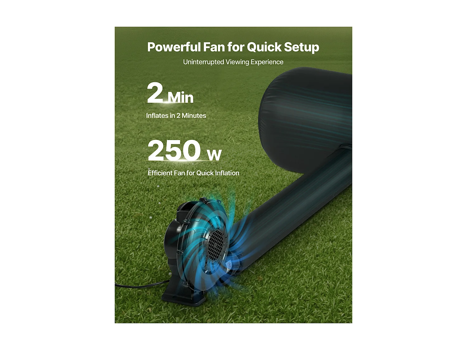 Pantalla de Proyección Inflable SucceBuy, Fabricada en Material 600D Duradero, Incluyendo Bolsa de Almacenamiento Portátil, Formato 16:9, 409 x 160 x 272 cm