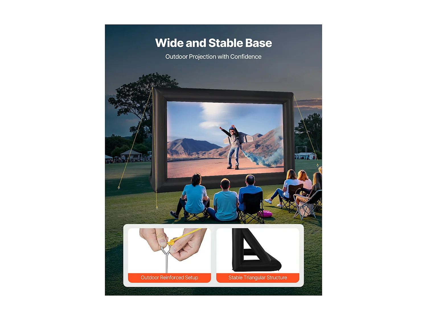 Pantalla de Proyección Inflable SucceBuy, Fabricada en Material 600D Duradero, Incluyendo Bolsa de Almacenamiento Portátil, Formato 16:9, 409 x 160 x 272 cm