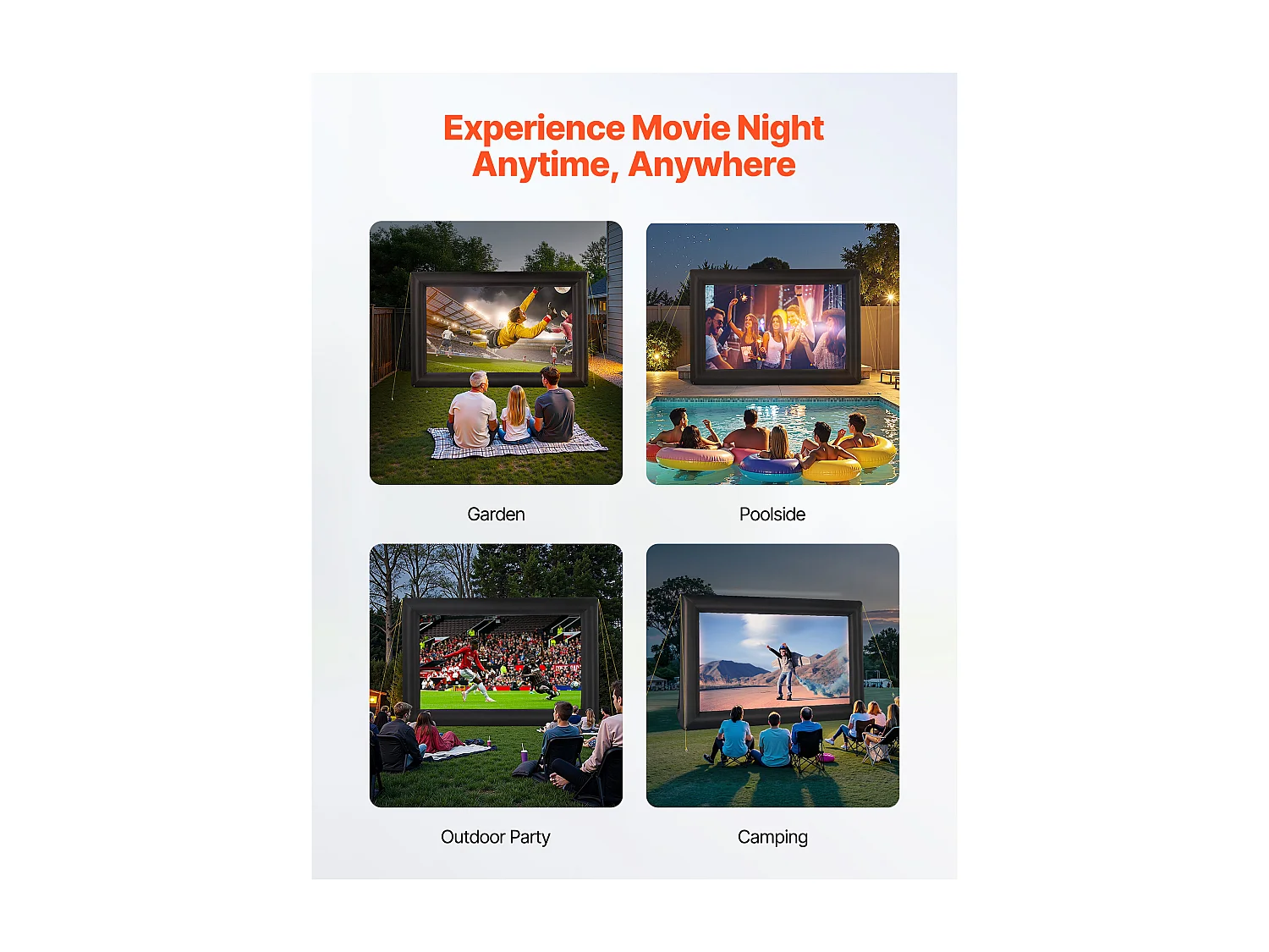 Pantalla de Proyección Inflable SucceBuy, Fabricada en Material 600D Duradero, Incluyendo Bolsa de Almacenamiento Portátil, Formato 16:9, 409 x 160 x 272 cm