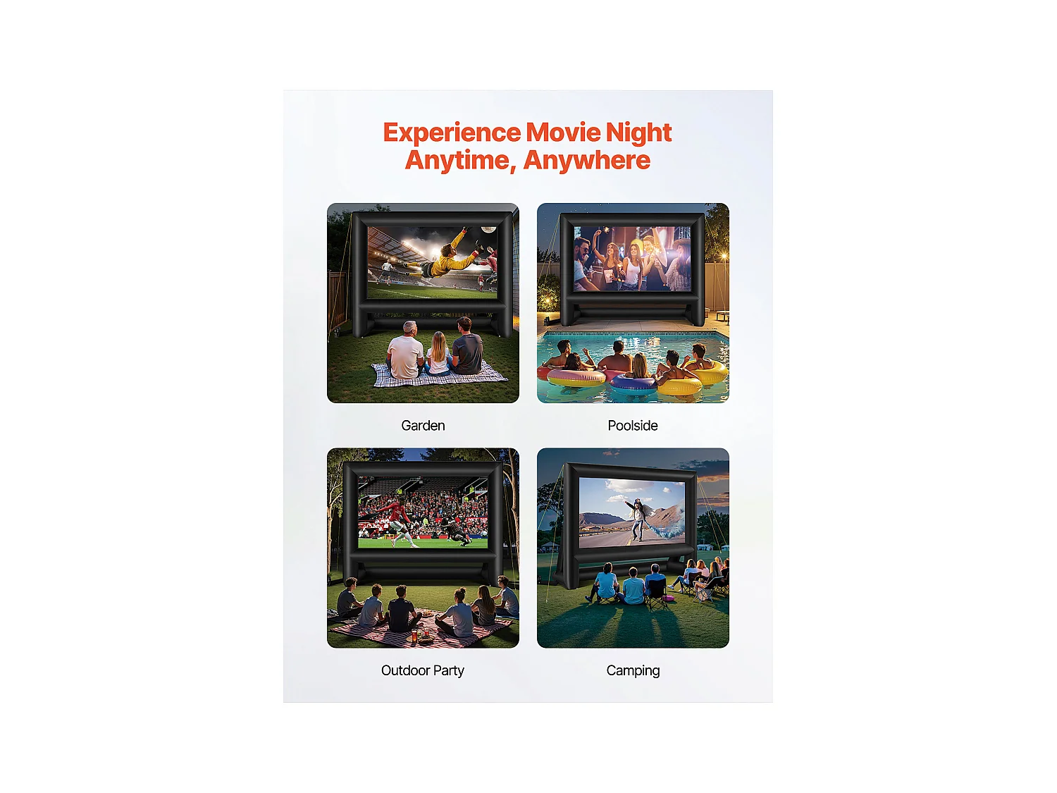 Écran de Projection Gonflable SucceBuy, Matériau 600D, Portable avec Sac de Rangement, Format 16:9, Idéal pour Home Cinéma, 476 x 200 x 378 cm