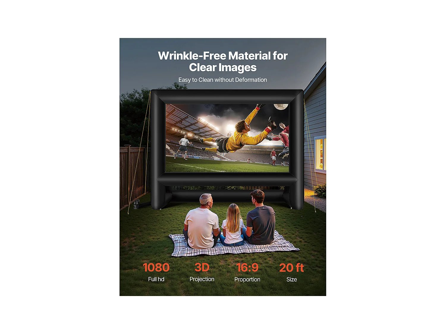 Écran de Projection Gonflable SucceBuy, Matériau 600D, Portable avec Sac de Rangement, Format 16:9, Idéal pour Home Cinéma, 476 x 200 x 378 cm